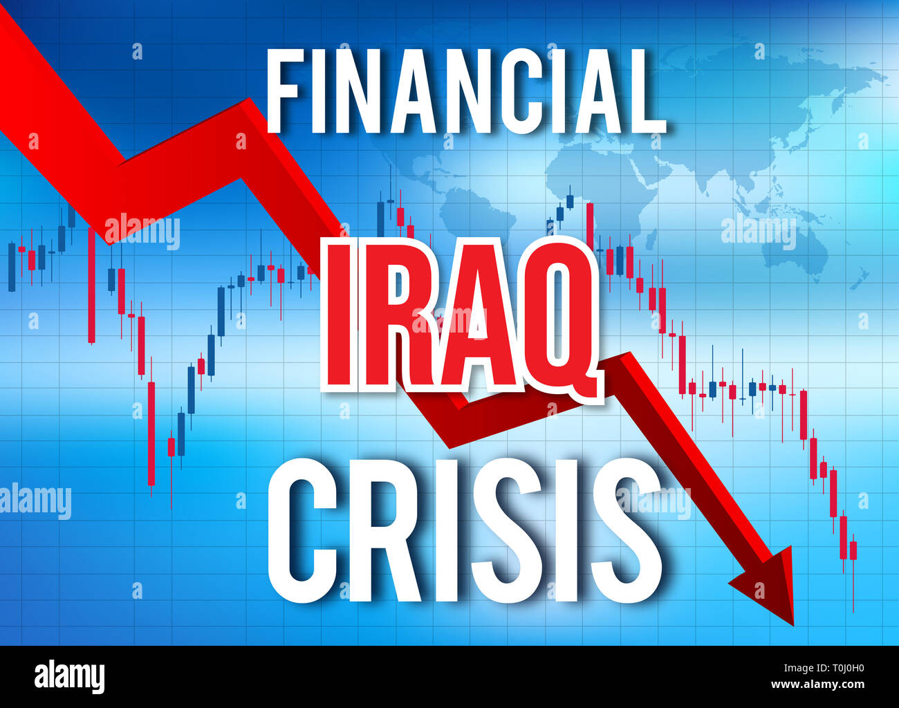 Iraq crisi finanziaria del crollo economico del mercato globale di Crash Meltdown illustrazione. Foto Stock
