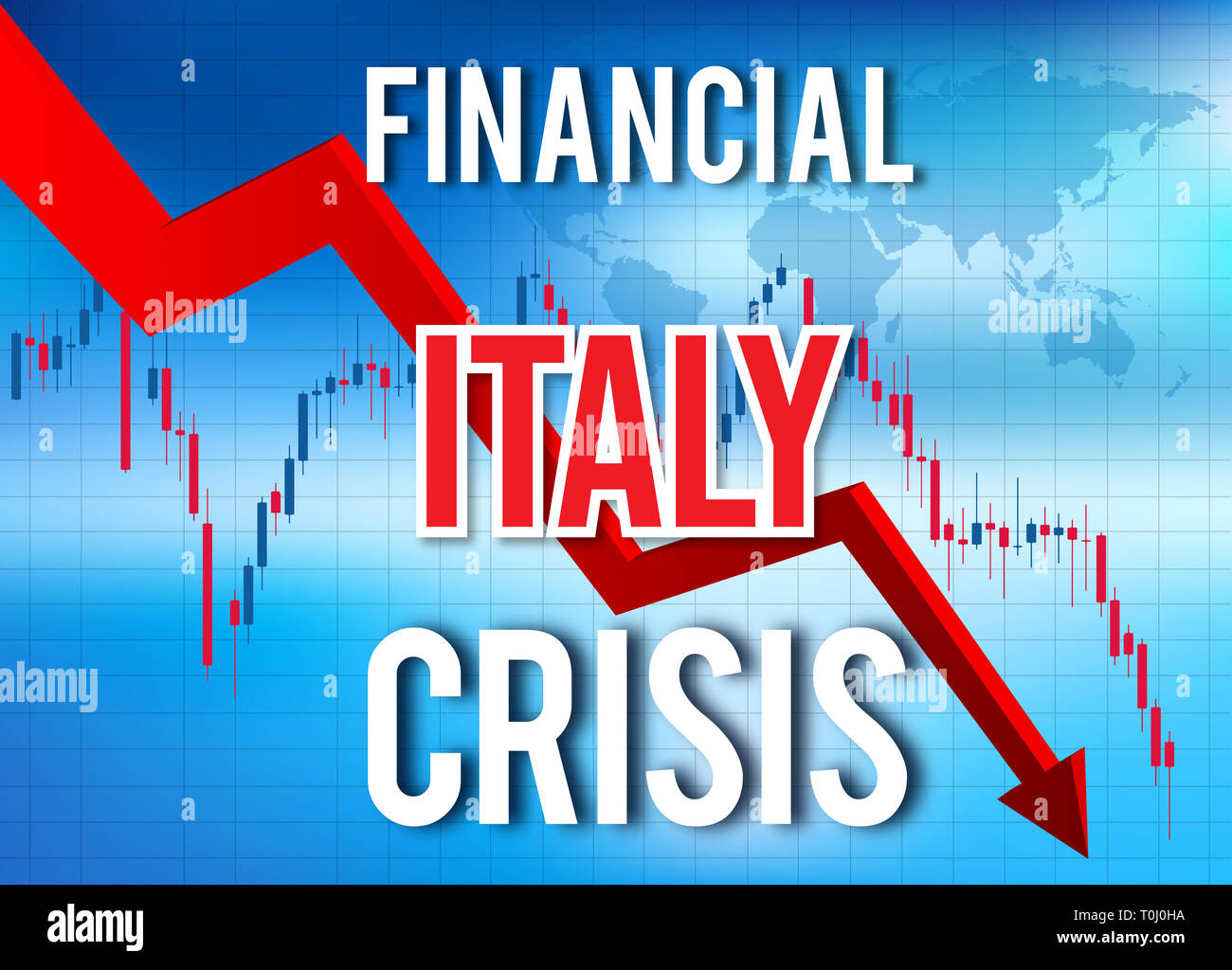 In Italia la crisi finanziaria del crollo economico del mercato globale di Crash Meltdown illustrazione. Foto Stock
