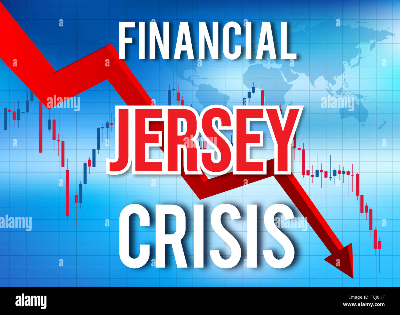 Jersey crisi finanziaria del crollo economico del mercato globale di Crash Meltdown illustrazione. Foto Stock
