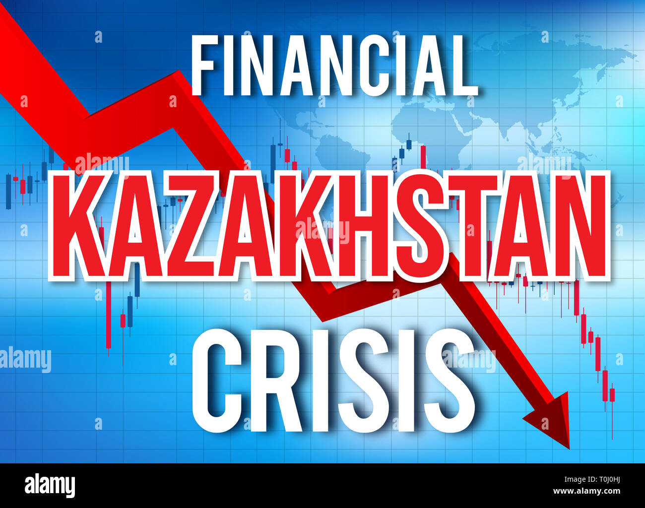 Il Kazakistan crisi finanziaria del crollo economico del mercato globale di Crash Meltdown illustrazione. Foto Stock