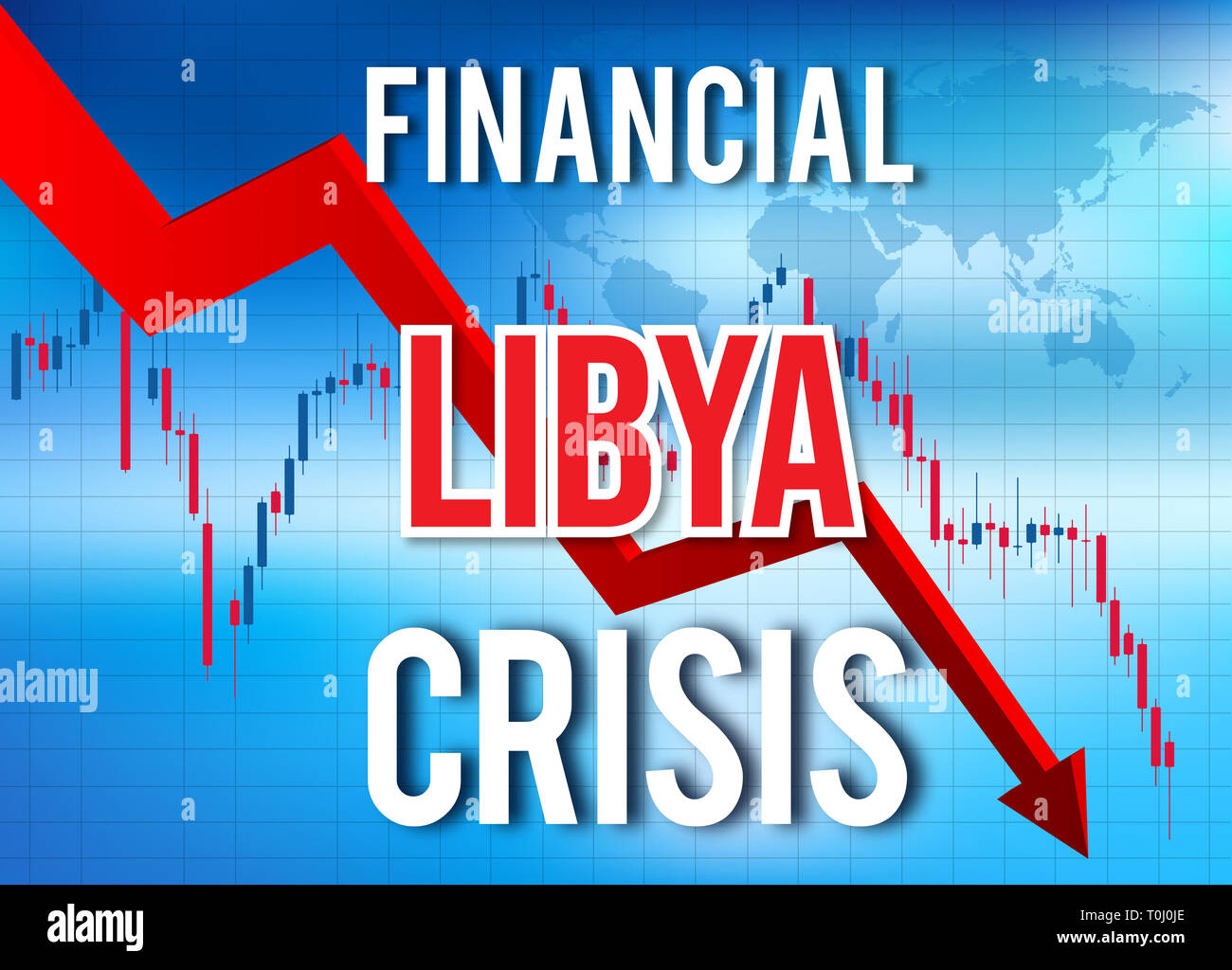 Libia crisi finanziaria del crollo economico del mercato globale di Crash Meltdown illustrazione. Foto Stock