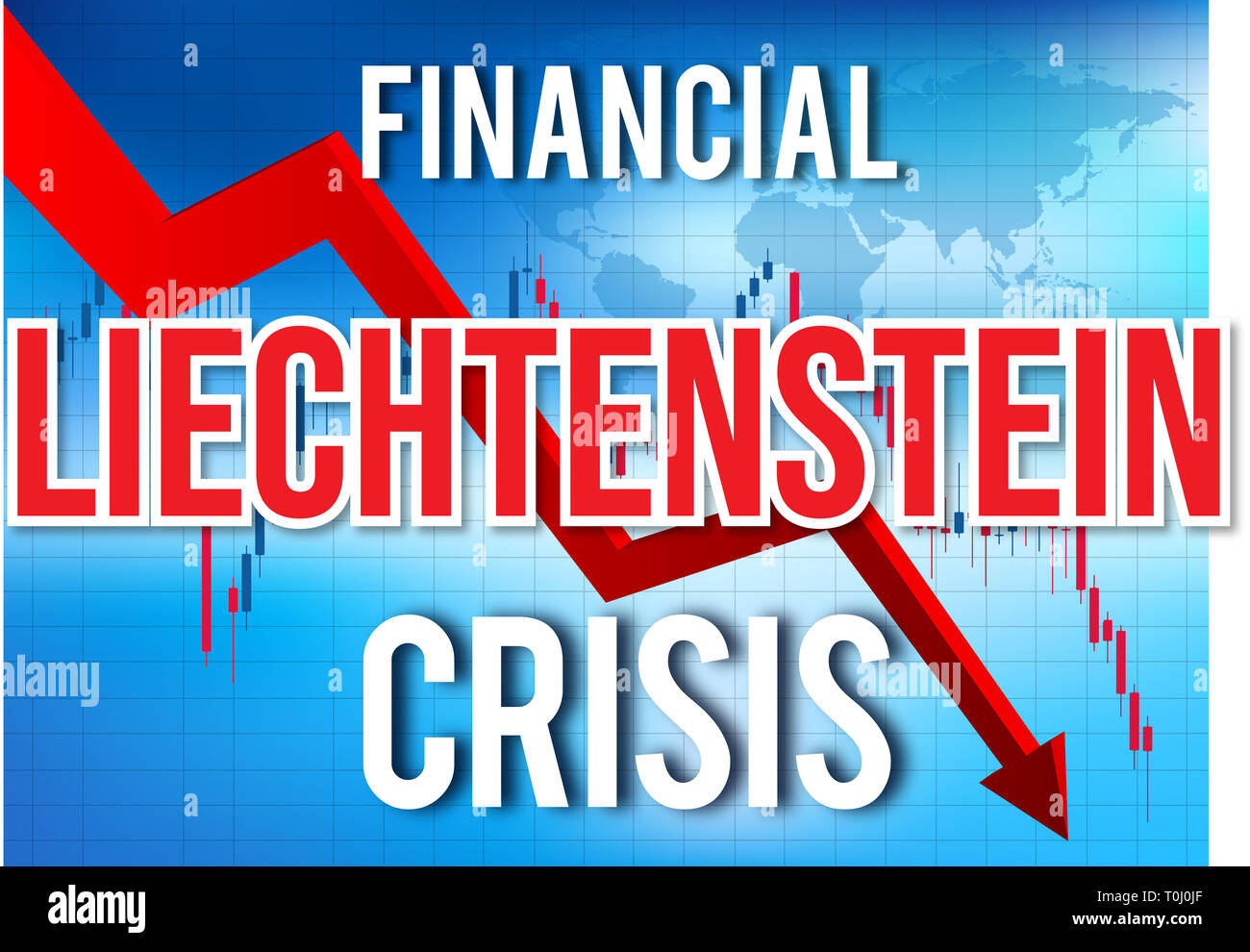 Il Liechtenstein crisi finanziaria del crollo economico del mercato globale di Crash Meltdown illustrazione. Foto Stock
