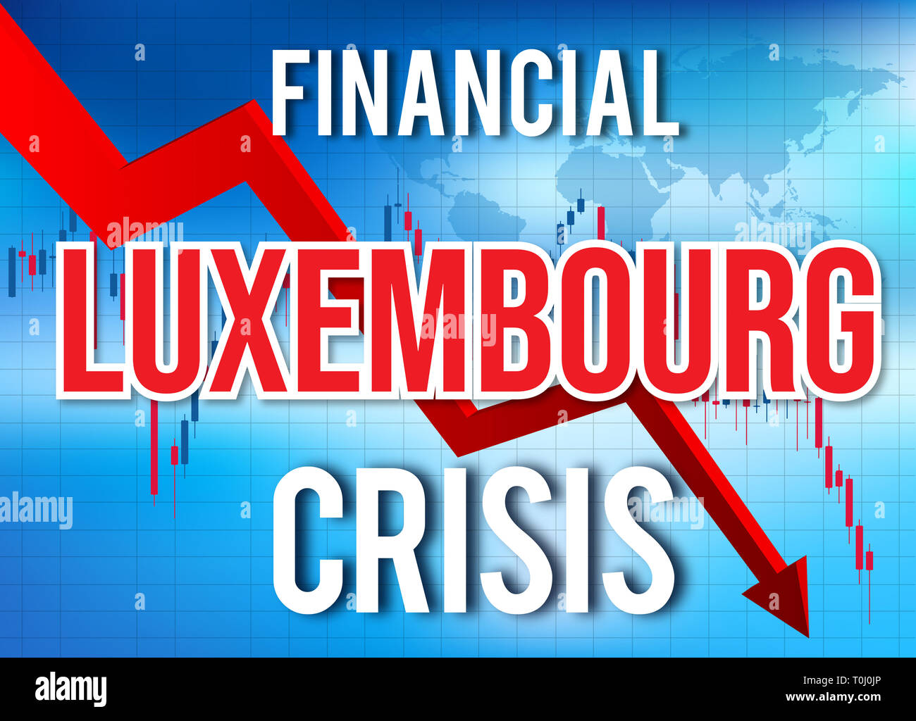 Lussemburgo La crisi finanziaria del crollo economico del mercato globale di Crash Meltdown illustrazione. Foto Stock