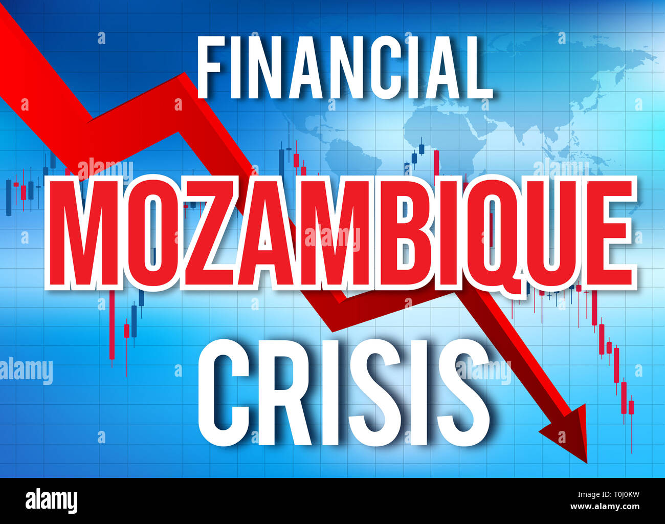 In Mozambico la crisi finanziaria del crollo economico del mercato globale di Crash Meltdown illustrazione. Foto Stock