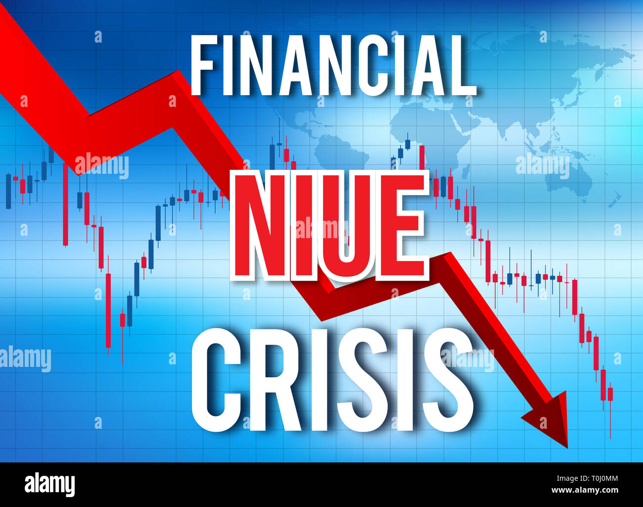 Niue crisi finanziaria del crollo economico del mercato globale di Crash Meltdown illustrazione. Foto Stock