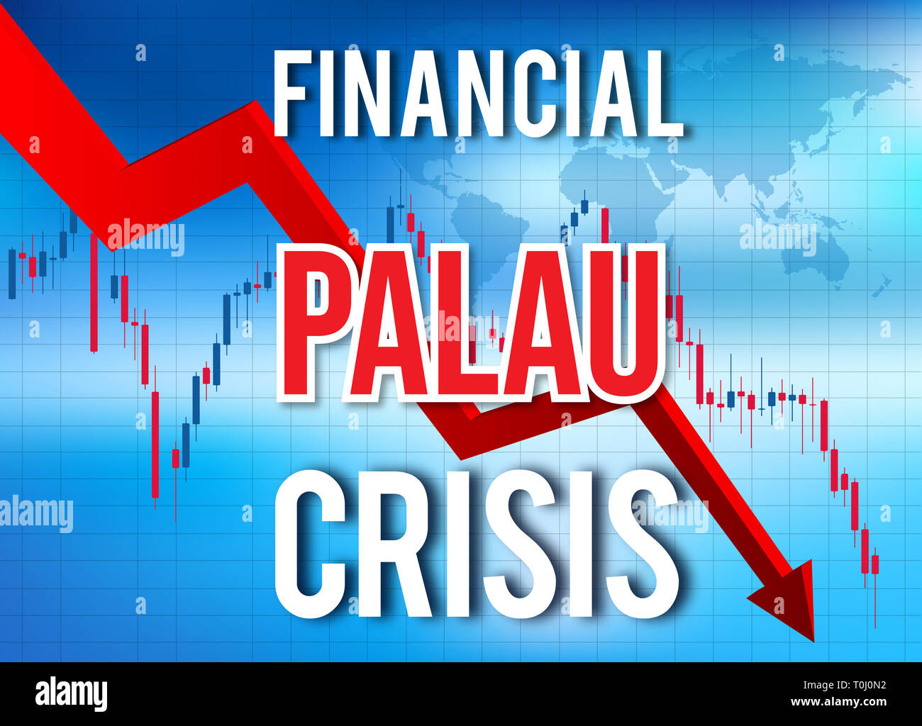 Palau crisi finanziaria del crollo economico del mercato globale di Crash Meltdown illustrazione. Foto Stock