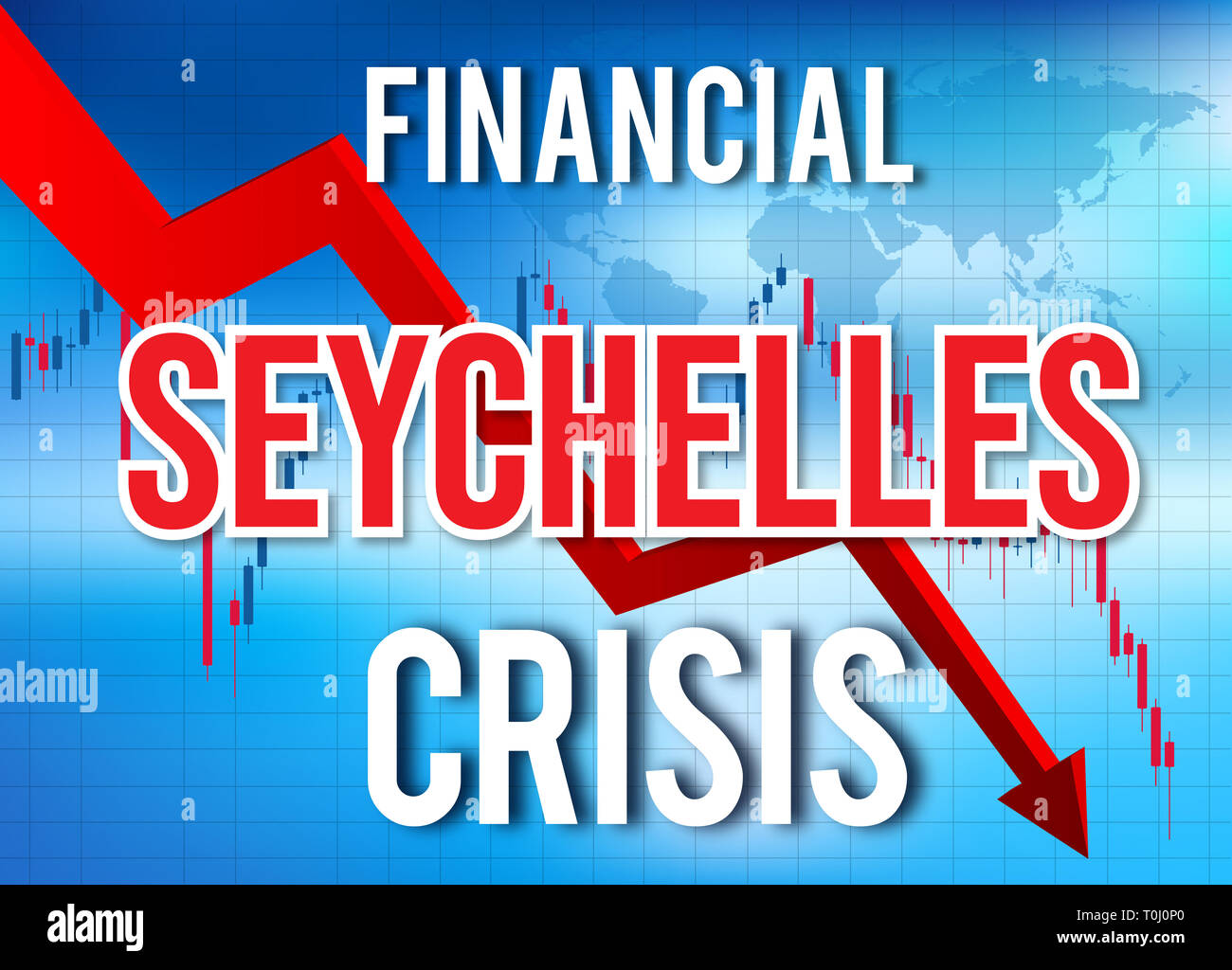 Seychelles crisi finanziaria del crollo economico del mercato globale di Crash Meltdown illustrazione. Foto Stock