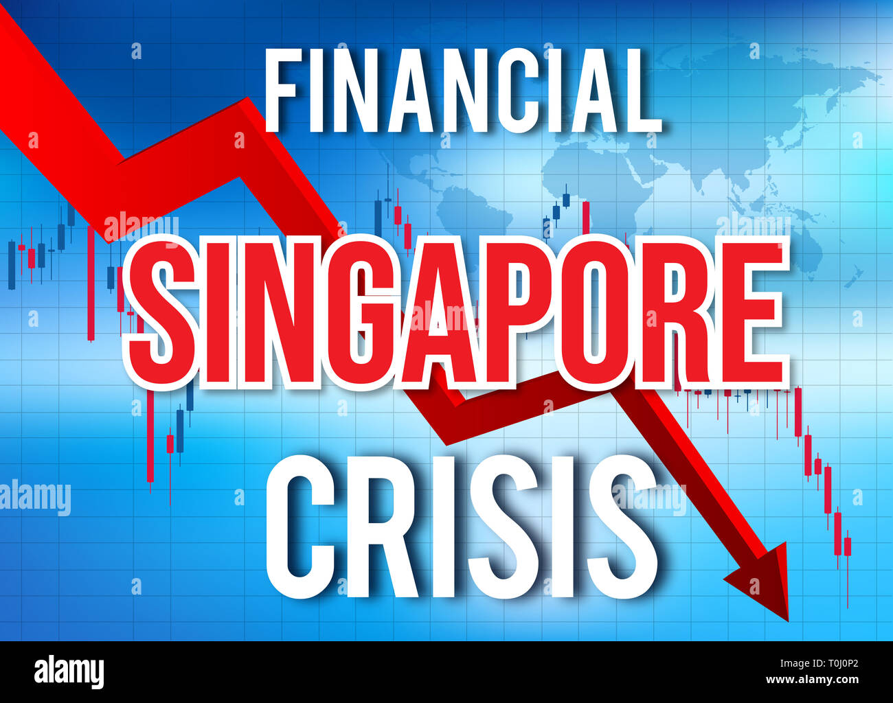 Singapore crisi finanziaria del crollo economico del mercato globale di Crash Meltdown illustrazione. Foto Stock