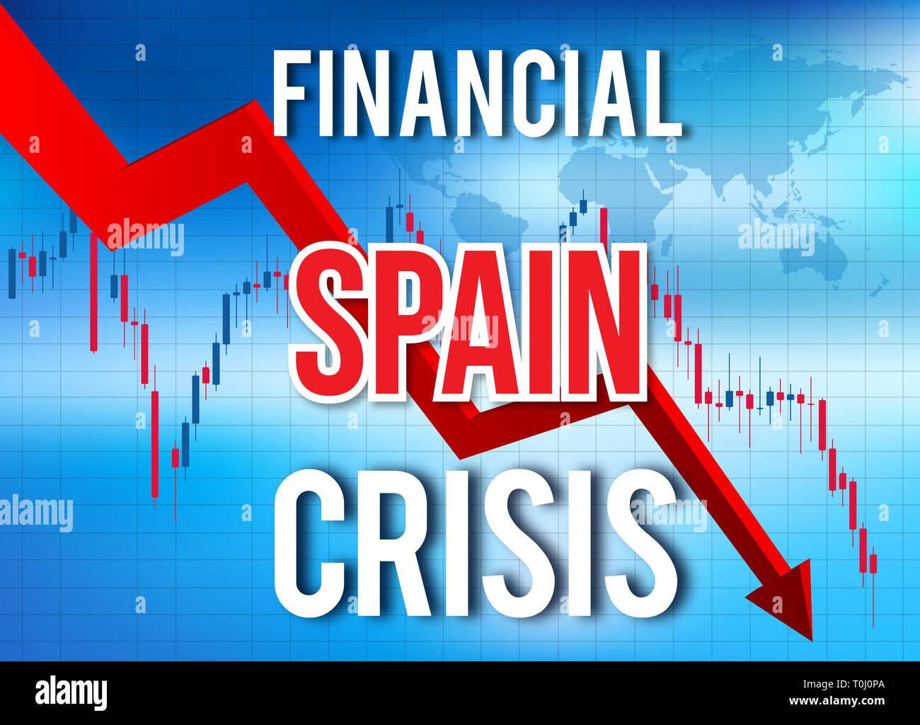Spagna La crisi finanziaria del crollo economico del mercato globale di Crash Meltdown illustrazione. Foto Stock