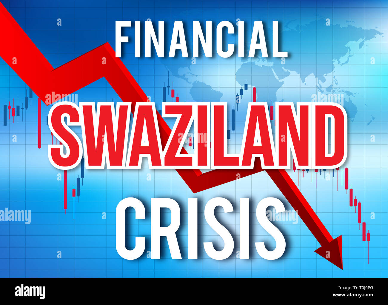 Swaziland crisi finanziaria del crollo economico del mercato globale di Crash Meltdown illustrazione. Foto Stock