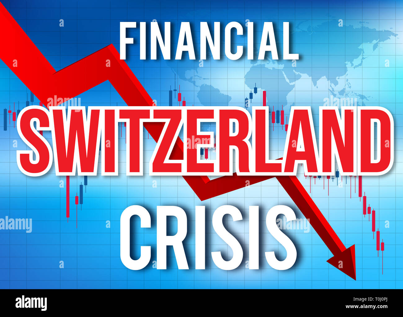 In Svizzera la crisi finanziaria del crollo economico del mercato globale di Crash Meltdown illustrazione. Foto Stock