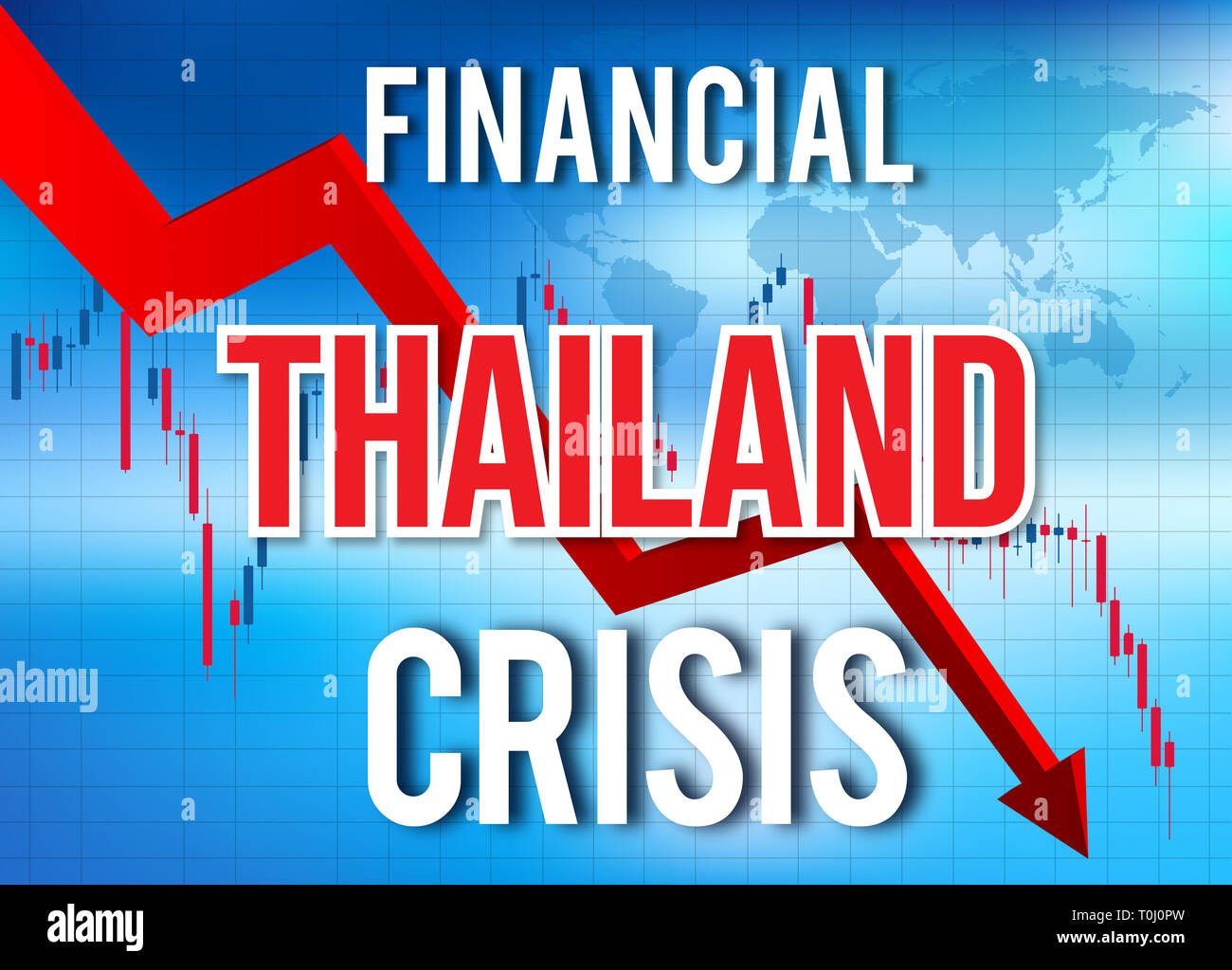 Thailandia la crisi finanziaria del crollo economico del mercato globale di Crash Meltdown illustrazione. Foto Stock
