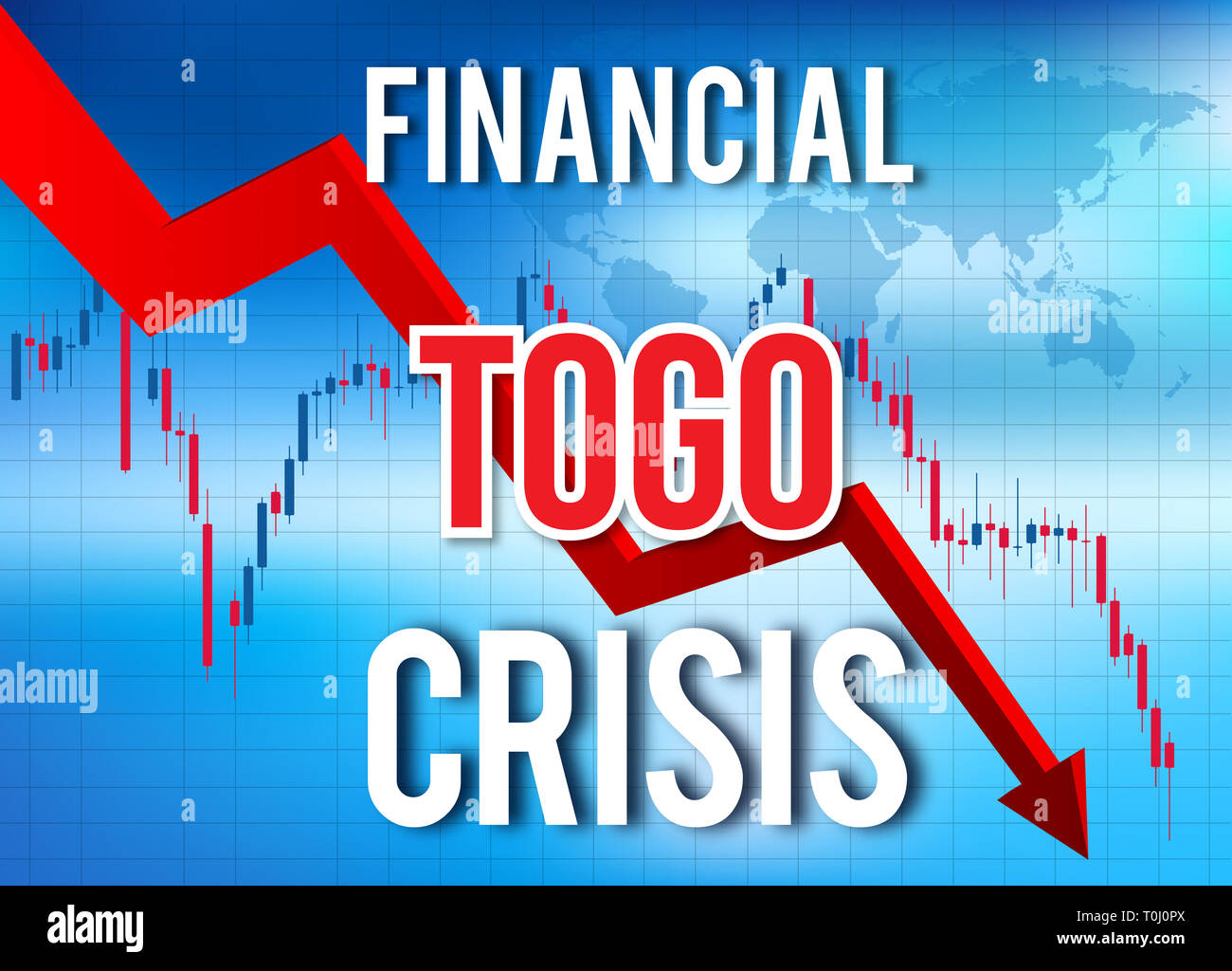 Il Togo crisi finanziaria del crollo economico del mercato globale di Crash Meltdown illustrazione. Foto Stock