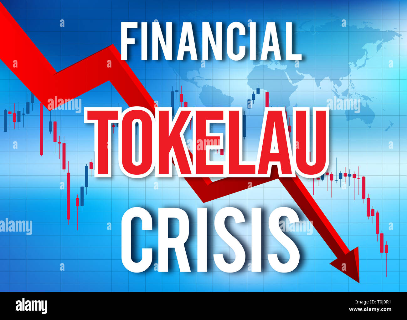 Tokelau la crisi finanziaria del crollo economico del mercato globale di Crash Meltdown illustrazione. Foto Stock