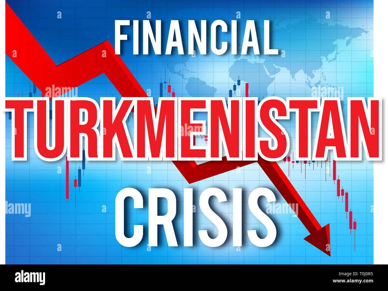 Turkmenistan crisi finanziaria del crollo economico del mercato globale di Crash Meltdown illustrazione. Foto Stock