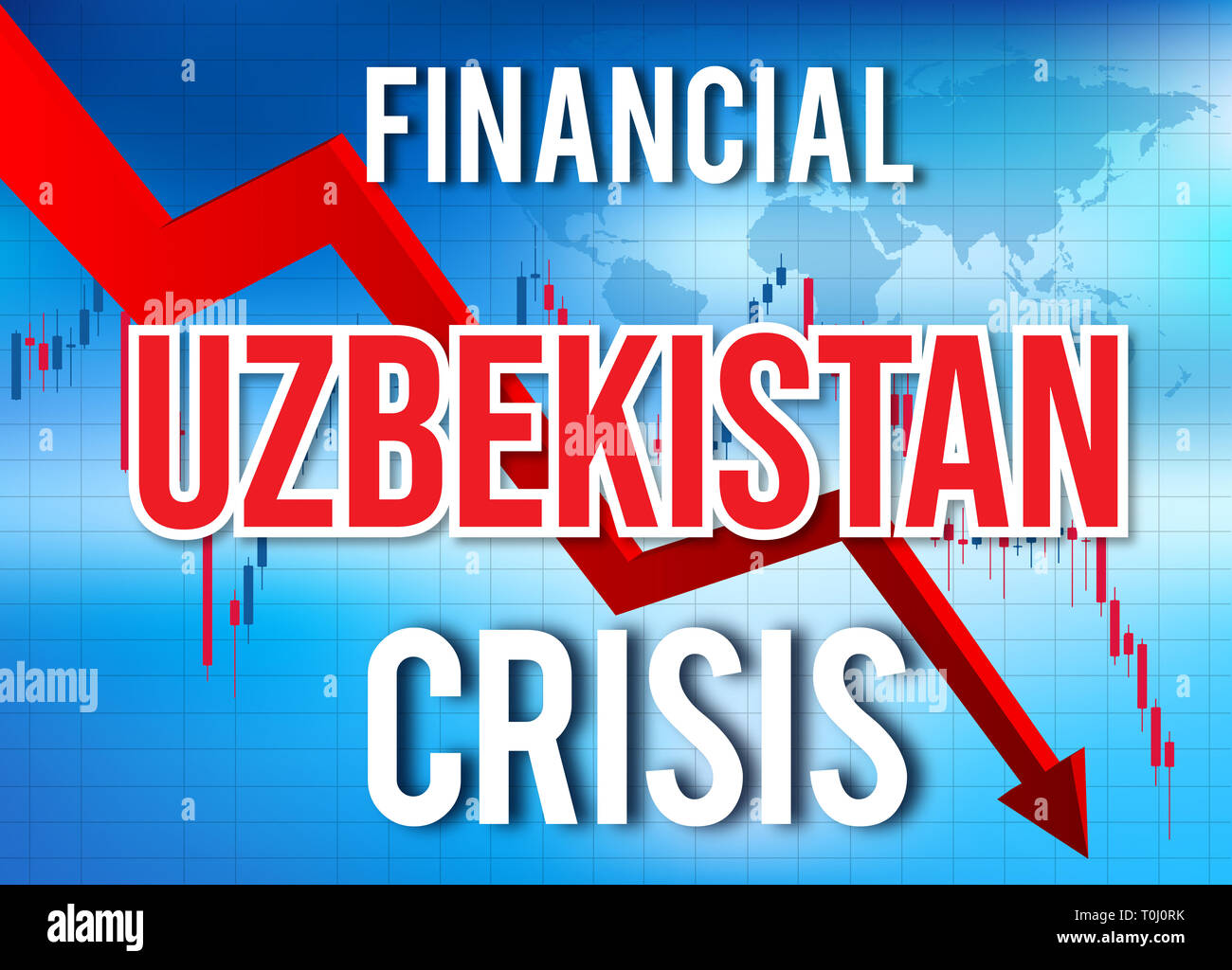 Uzbekistan crisi finanziaria del crollo economico del mercato globale di Crash Meltdown illustrazione. Foto Stock