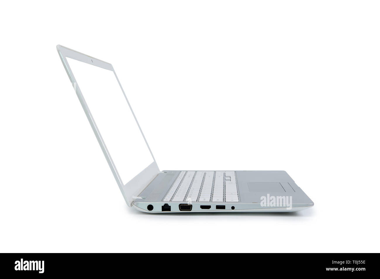 Laptop isolato con spazio vuoto su sfondo bianco. Foto Stock