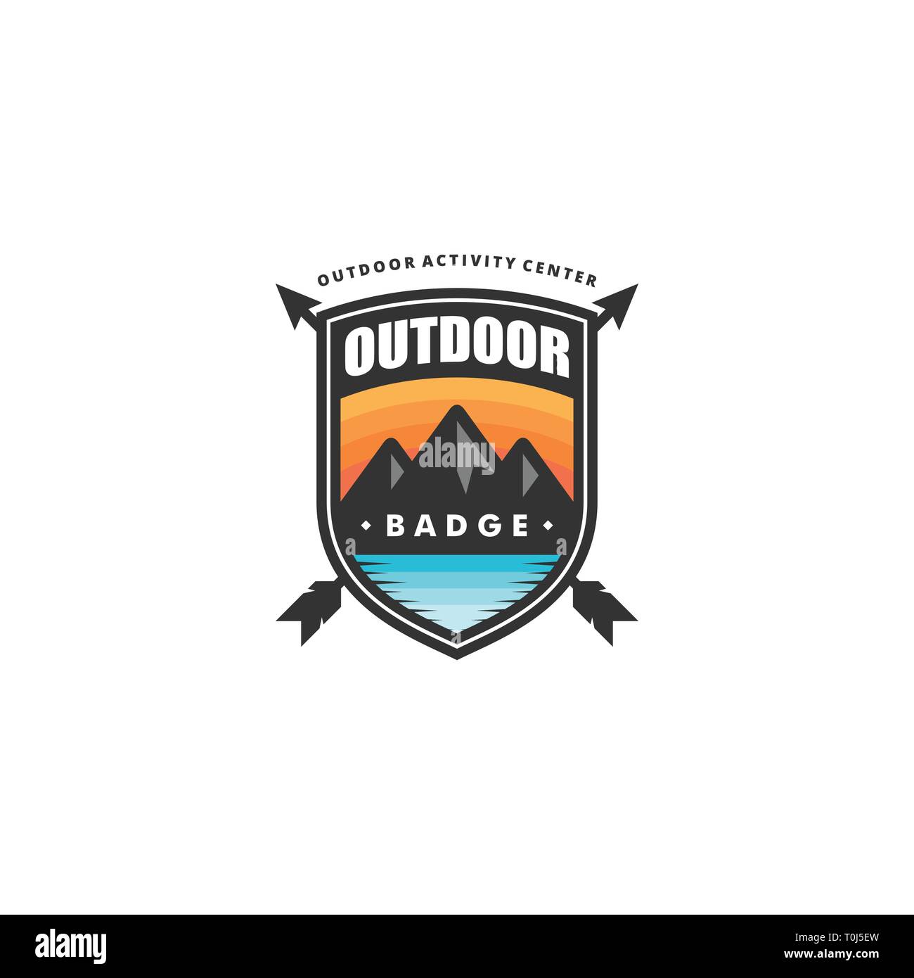 Badge Outdoor Concept illustrazione template vettoriale. Adatto per industria creativa, Multimedia, intrattenimento, educative, Shop, e di qualsiasi relativo busin Illustrazione Vettoriale