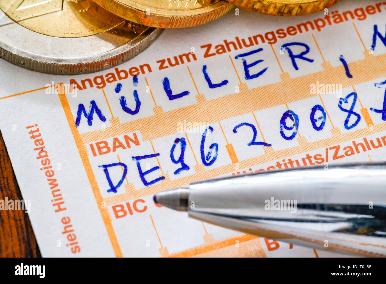 IBAN modulo di trasferimento, IBAN-Überweisung Formular Foto Stock