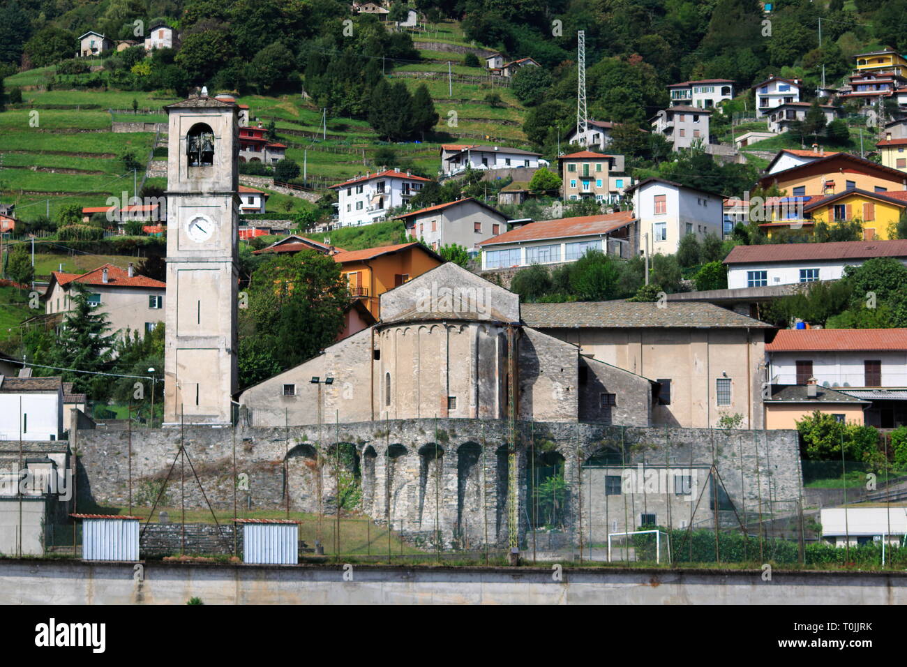 Blick auf Musso, und die Kirche San Biagio, am oberen Comer vedere, Foto Stock