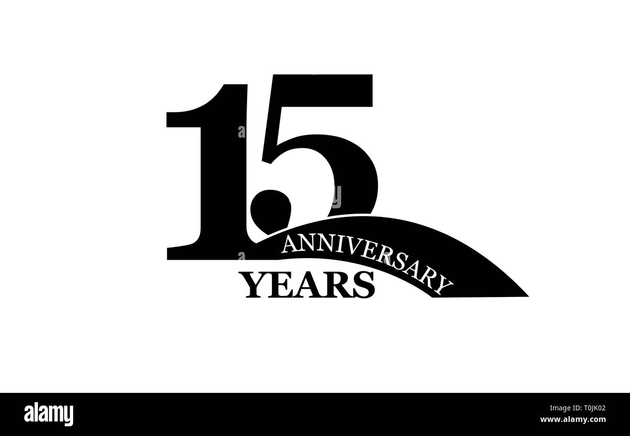 15 anni di anniversario, piatto semplice design, logo Illustrazione Vettoriale