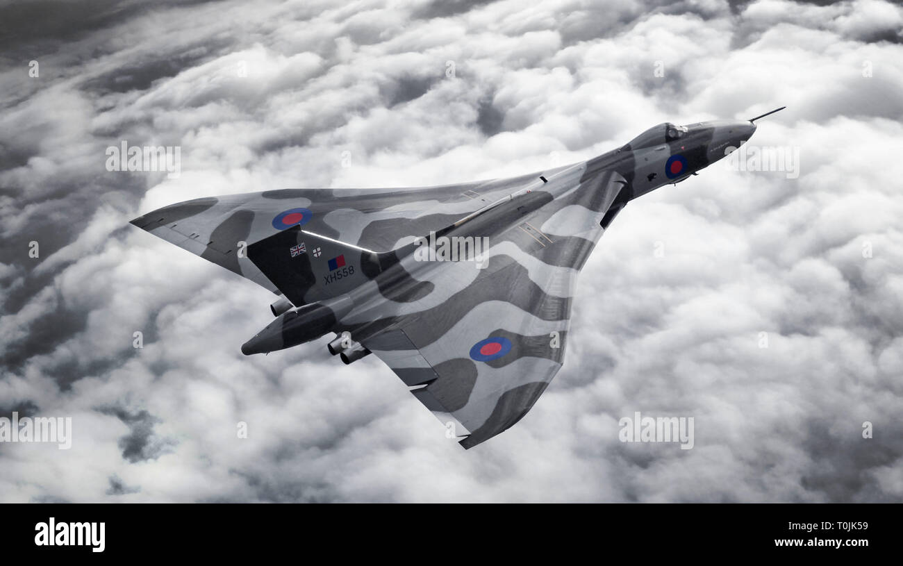 Avro Vulcan xh558 lo spirito della Gran Bretagna in aria in Cumbria, nel Regno Unito. Foto Stock