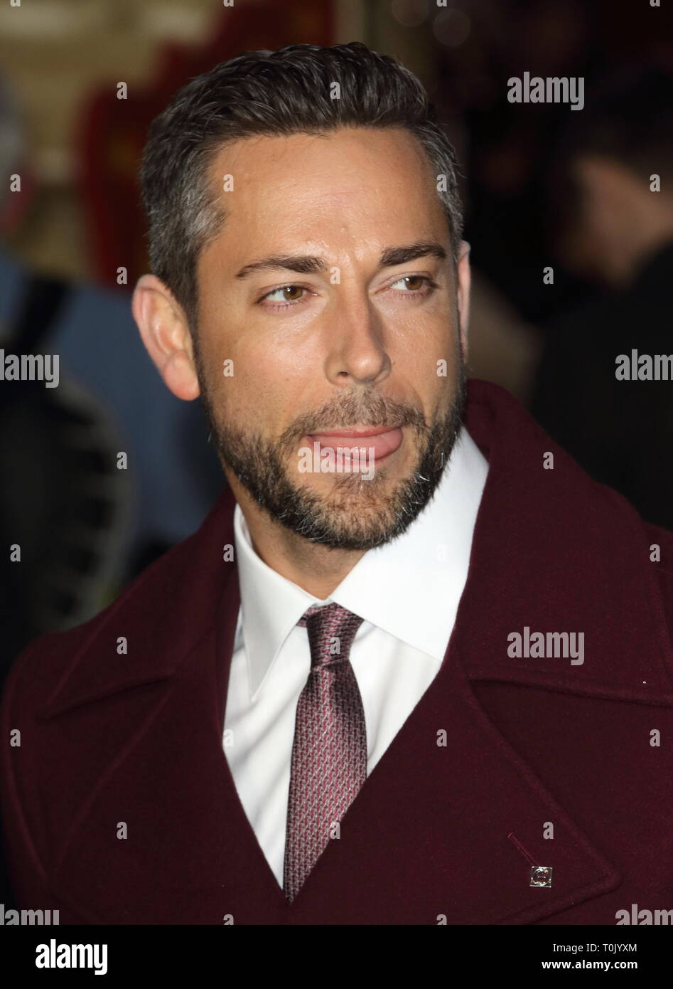 Zachary Levi presso il DC 'Shazam' Fun Fair lancio photocall a Bernie Spagna Gardens South Bank di Londra. Foto Stock