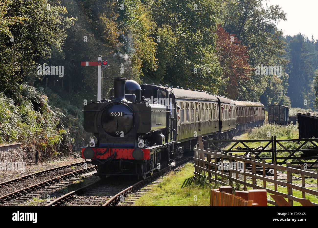 L'età di vapore, Vintage locomotiva a vapore sulla Foresta di Dean linea ferroviaria nel Gloucestershire, Inghilterra Foto Stock