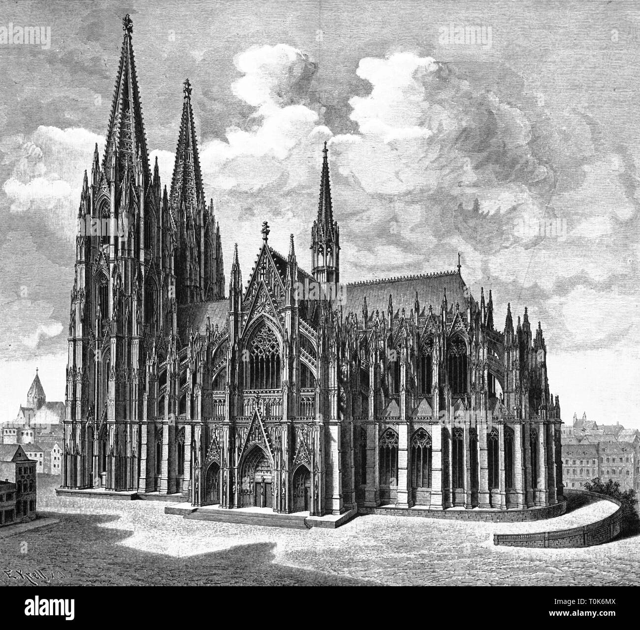 Geografia / viaggi, Germania, Colonia, chiese, Cattedrale, vista esterna, lato ovest, incisione su legno dopo il disegno da E. Krell, fine del XIX secolo, Additional-Rights-Clearance-Info-Not-Available Foto Stock