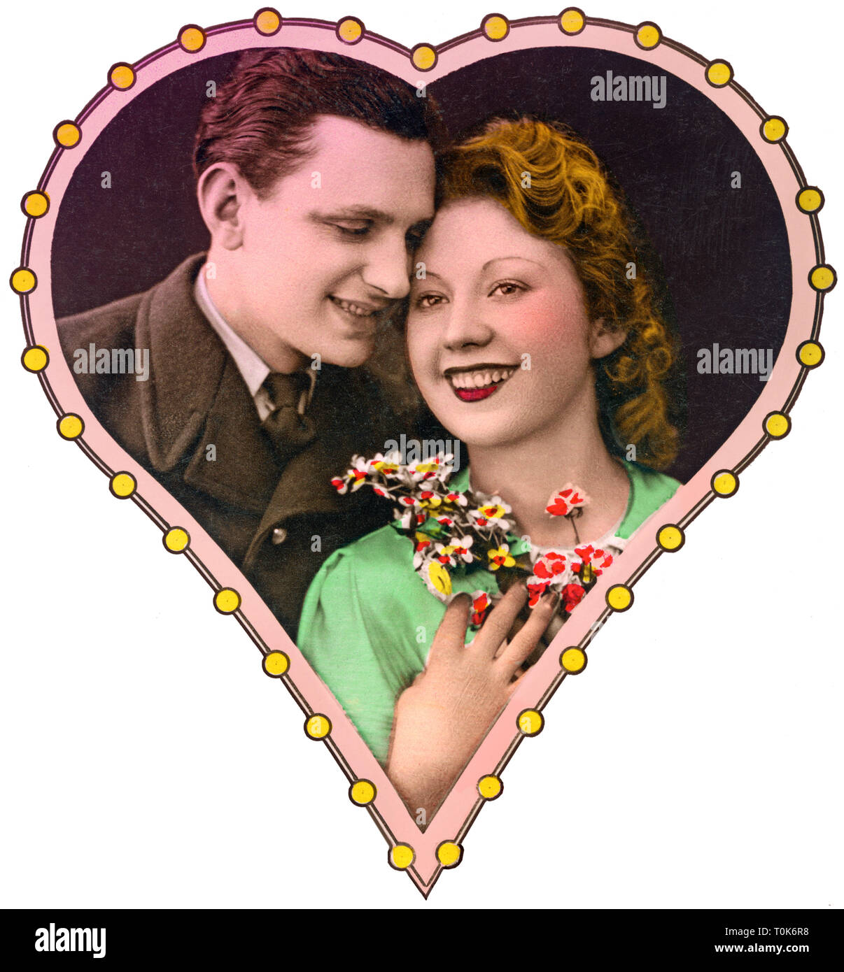 Simboli, amore, amanti, giovane con il cuore, Francia, circa 1936, Additional-Rights-Clearance-Info-Not-Available Foto Stock