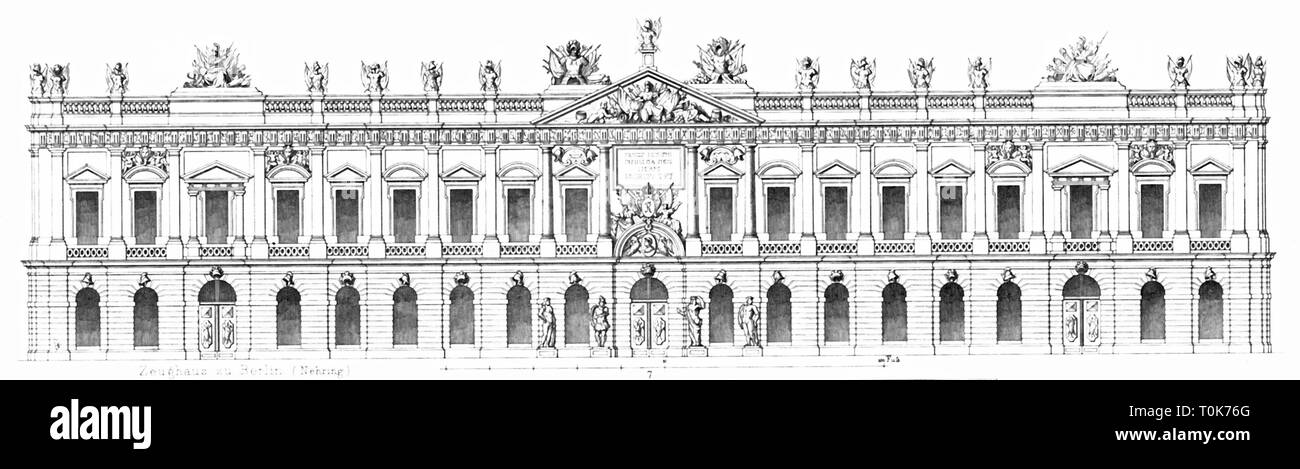 Geografia / viaggi, Germania, Berlino, edifici, Zeughaus (vecchio arsenale), costruito: 1695 - 1705, architetto: Francois Blondel, illustrazione da 'Denkmaeler der Kunst" (monumenti d'arte), da Wilhelm Luebke e Carl von Luetzow, terza edizione, Stuttgart 1879, volume 2, acciaio incisione di H. Gugeler, dopo il disegno di Wilhelm Riefstahl, capitolo architettura, lastra L Europa Centrale, architettura del XVII e XVIII secolo, barocco, edificio storico, storico, Brandeburgo, la Prussia, Prussiani, Denkmaler, Denkmäler, Lübke, Lubke, Lützow, Lutzow, Additional-Rights-Clearance-Info-Not-Available Foto Stock