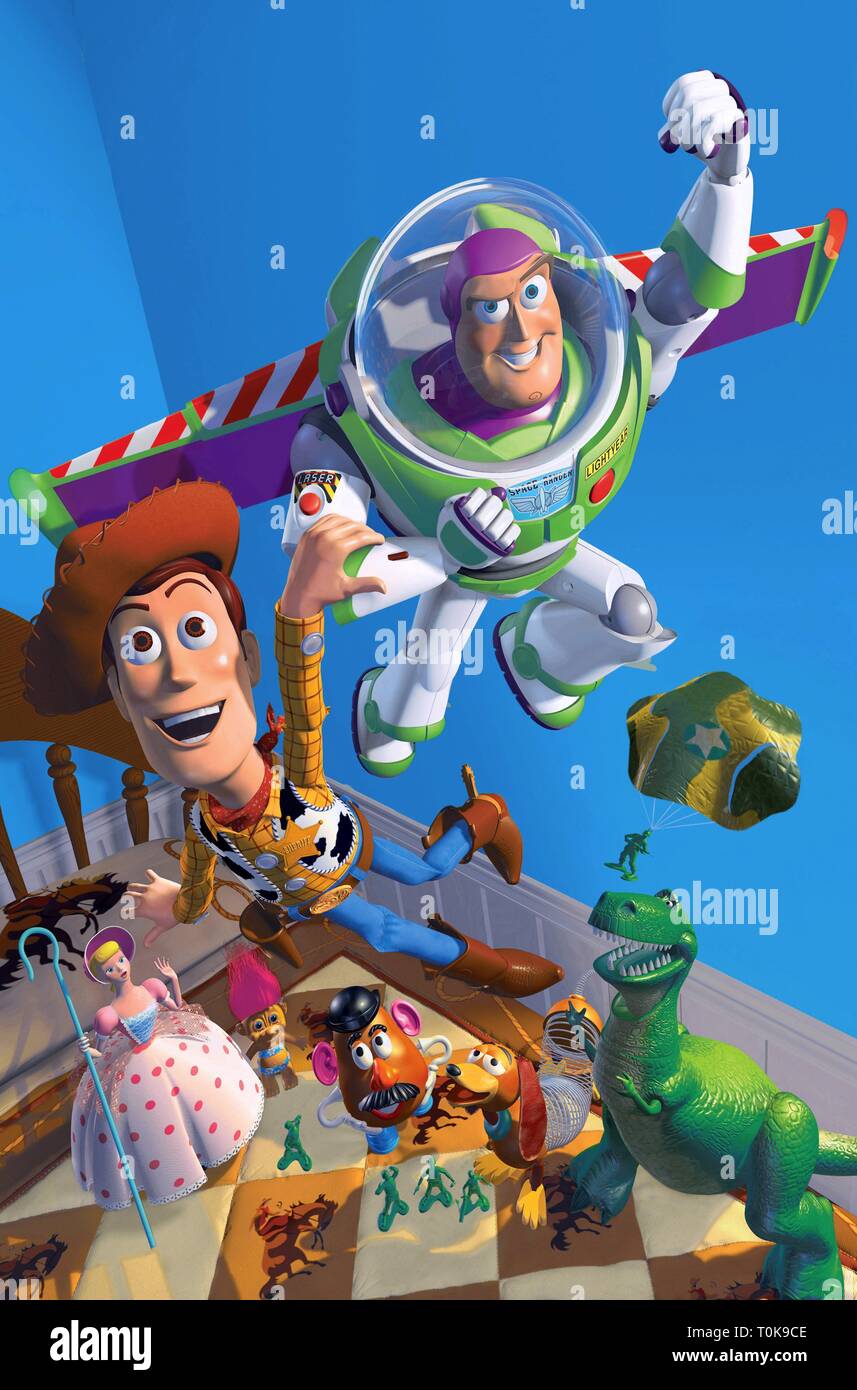 TOY STORY, Bo Peep, il sig. POTATO HEAD, Woody, Buzz Lightyear, Slinky Dog , REX, 1995 Foto Stock