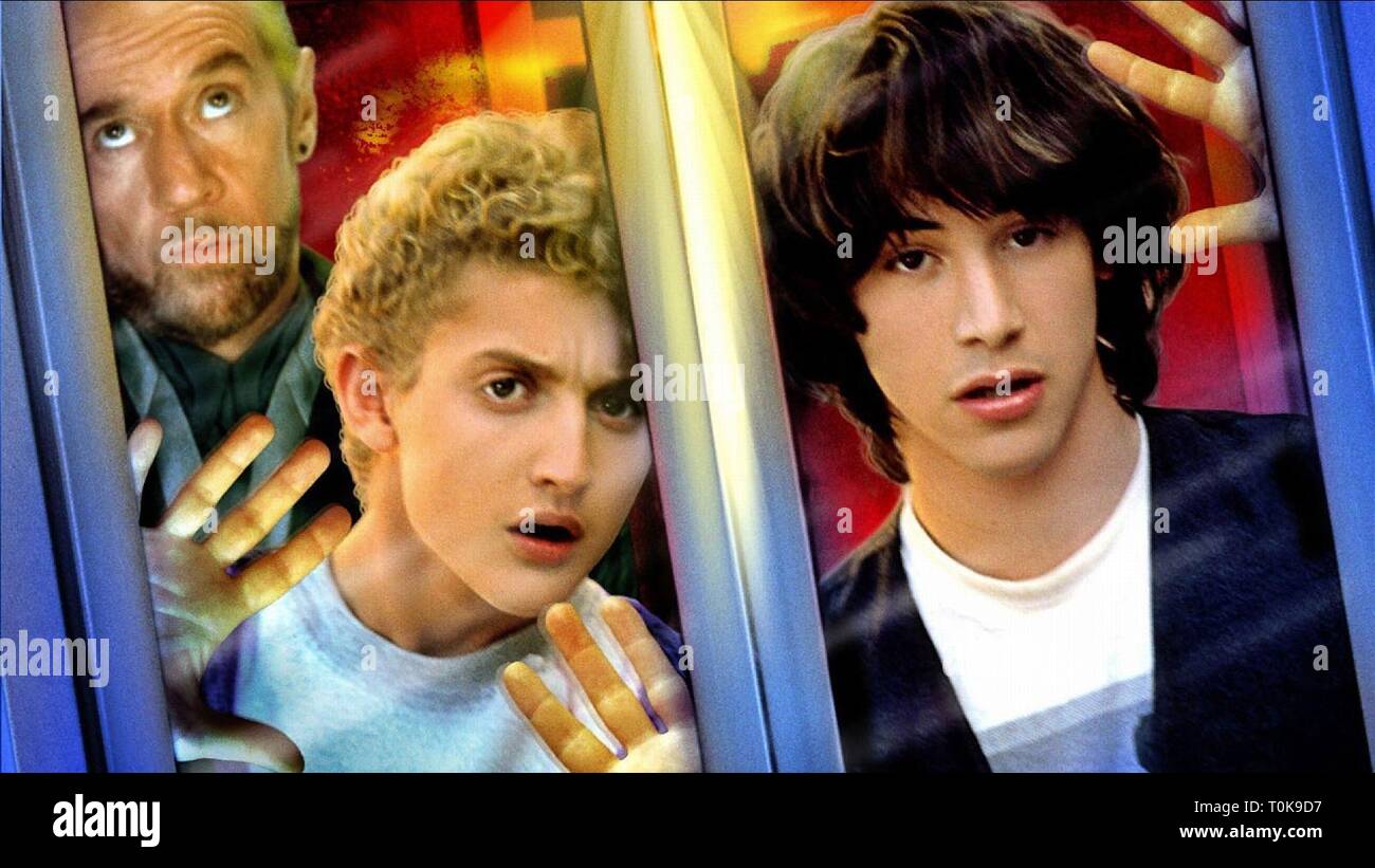 GEORGE CARLIN, ALEX WINTER, Keanu Reeves, Bill e Ted's eccellente Avventura, 1989 Foto Stock