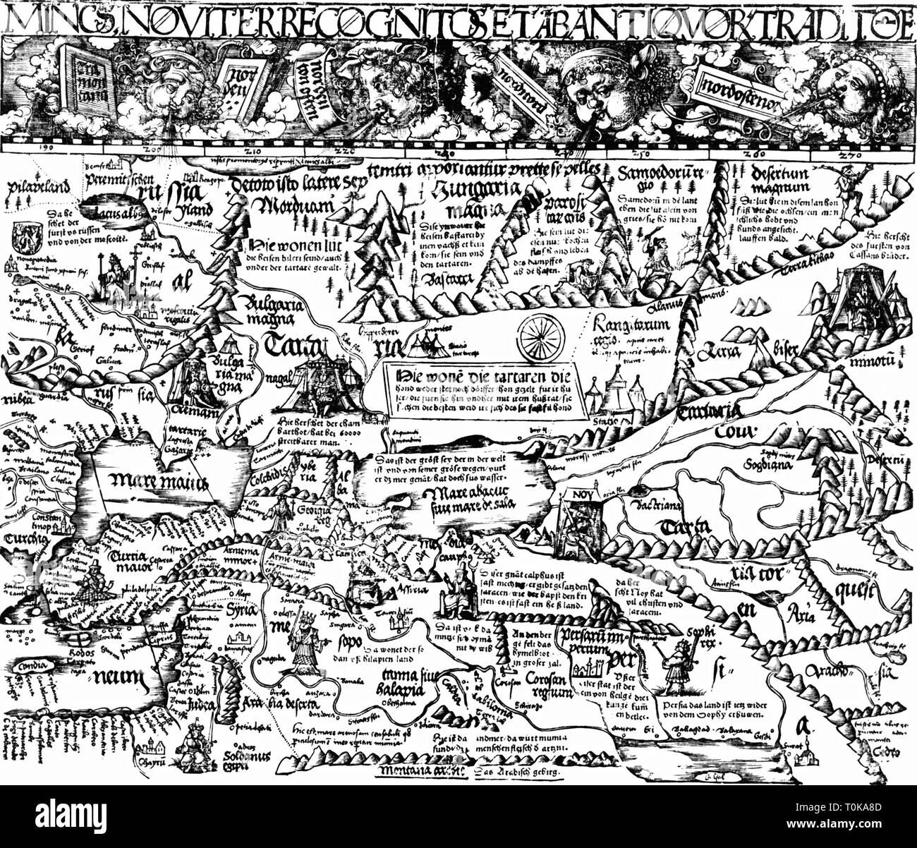 Cartografia, mappe, Ovest Asia, "Carta Marina Navigatoria Portugallensis', dettaglio, xilografia, Germania, 1525, Additional-Rights-Clearance-Info-Not-Available Foto Stock