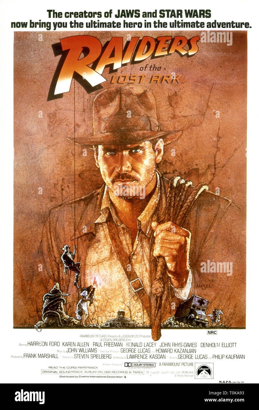 HARRISON FORD POSTER, INDIANA JONES ed i raider dell'arca persa, 1981 Foto Stock