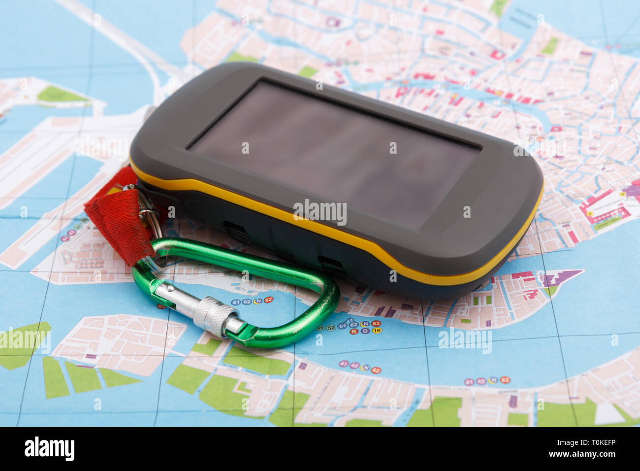 Dispositivo GPS e mappa Foto Stock