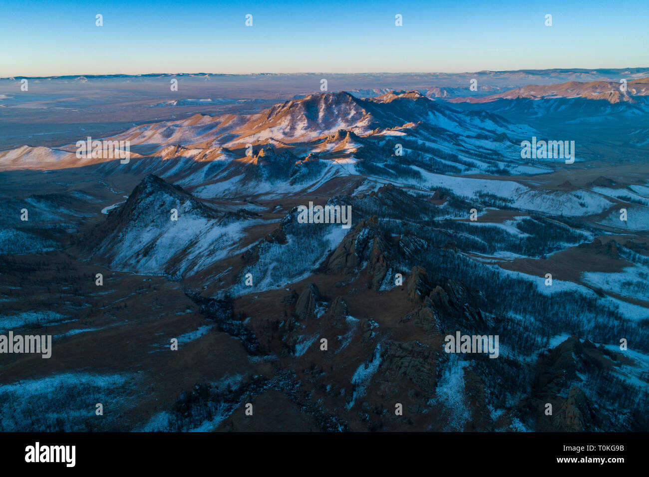 Sunrise in Svizzera mongola, Gorkhi-Terelj Parco Nazionale, Mongolia Foto Stock