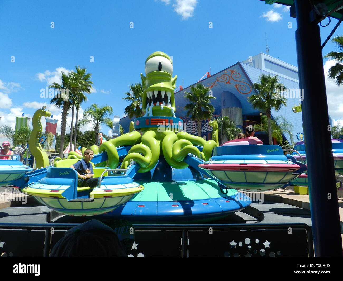 Kang e Kodos volteggiano 'n' scagliare ride presso gli Universal Studios Orlando, STATI UNITI D'AMERICA Foto Stock