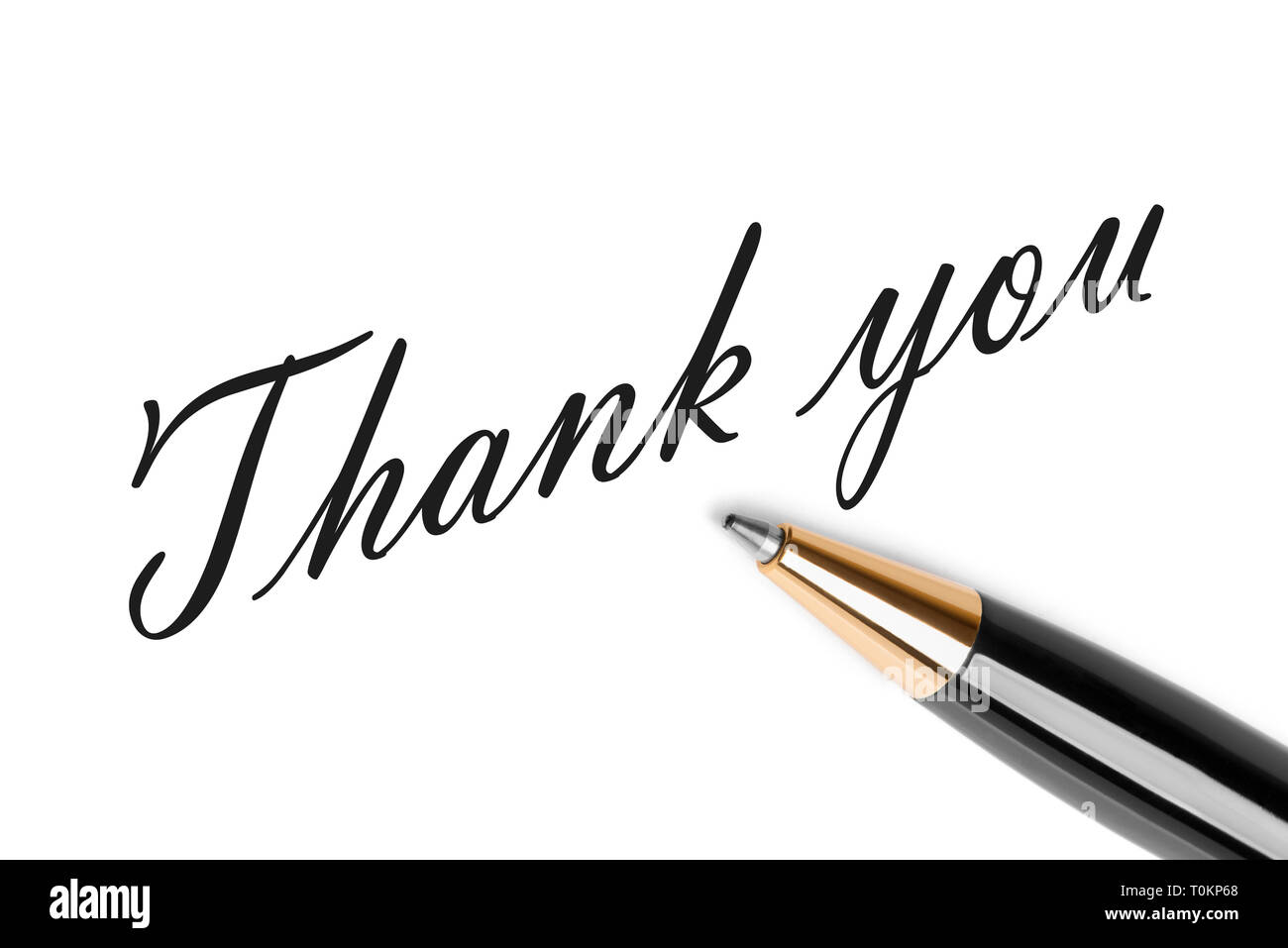 Close up di penna stilografica su grazie Foto Stock
