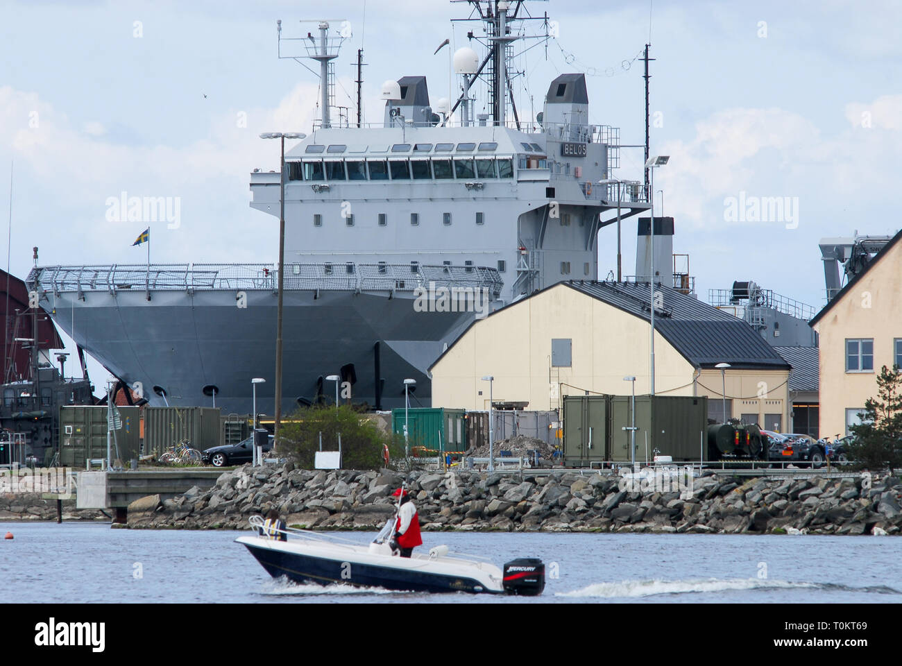 HSwMS Belos A214 sottomarino nave soccorso nel 1° Squadriglia Sommergibili della marina militare svedese in Karlskrona örlogsbas (Karlskrona base navale) elencate di eredità di Mondo Foto Stock