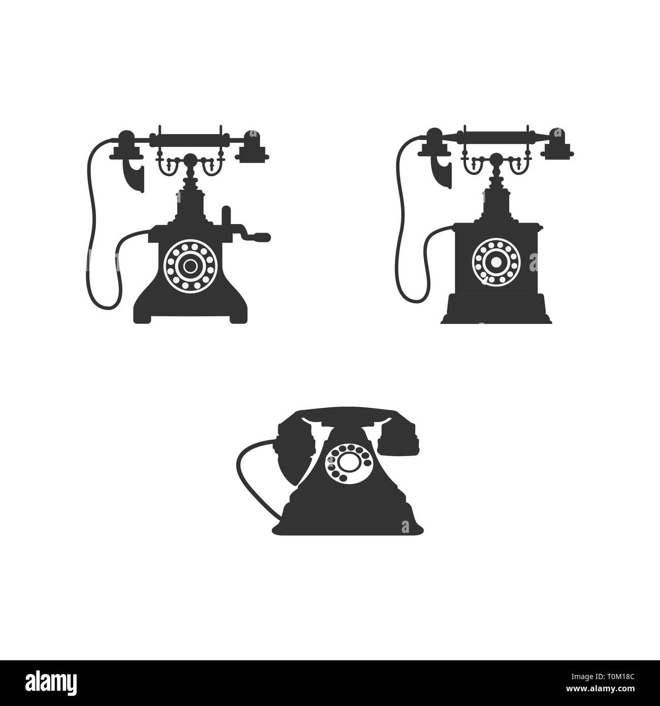 Set di Vintage vecchio telefono icona vettore Illustrazione Vettoriale