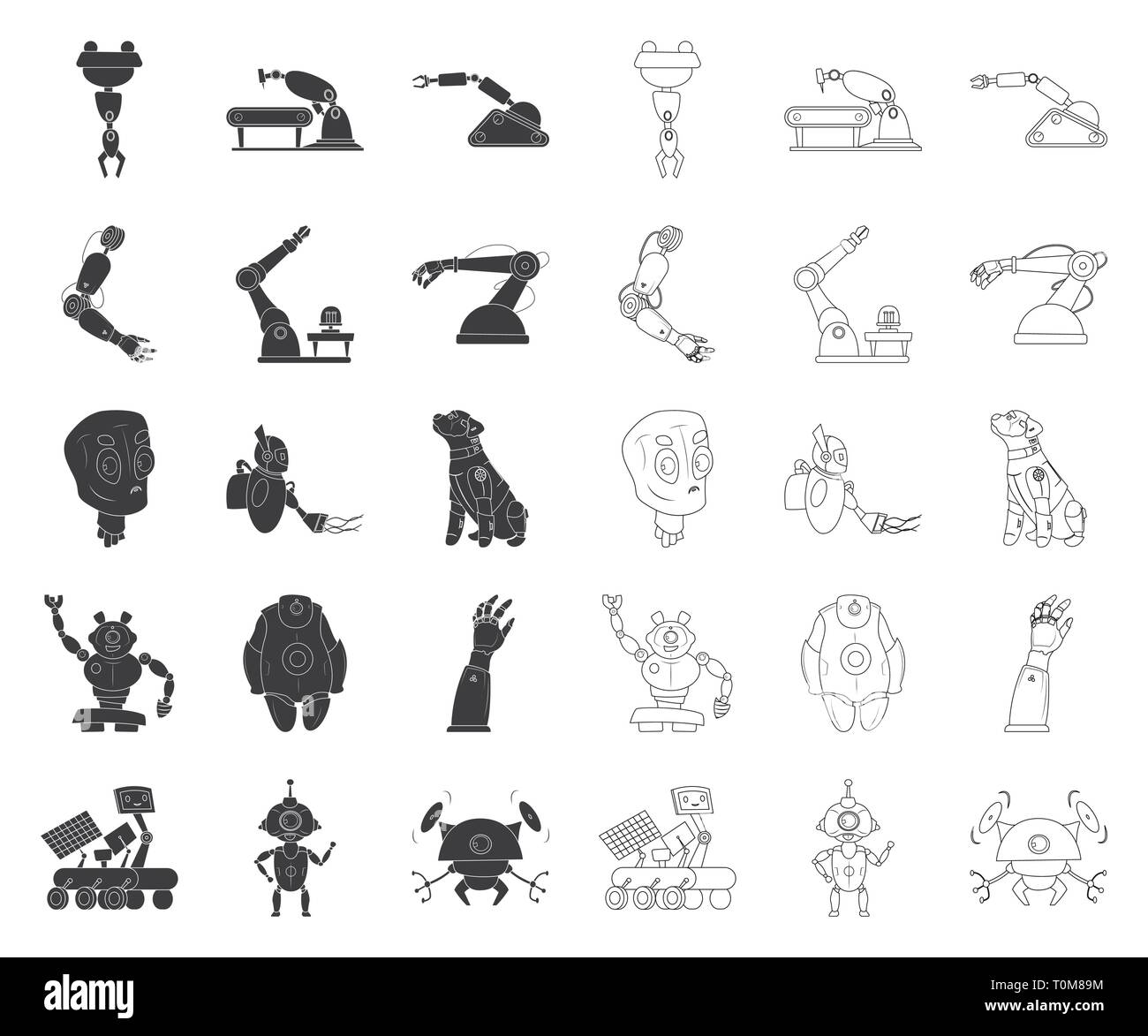 Braccio,testa,vuoto,dog,alien,Marte,humanoid,mano,occhi,APPARECCHIO,,artificiale beatle,rover,i bambini,tech,laser,faccia,l'intelligenza,animale,veicolo,grandi,nasa,futuro,produzione,,cavo tappeto,digital,robot,factory,automatizzato,spazio,personaggio,cyber,macchina,cyborg,technology,computer,segno,impostare,raccolta,vettore,icona,web,logo,immagine,design,isolato,il simbolo,Black,contorno,colore vettori vettore , Illustrazione Vettoriale