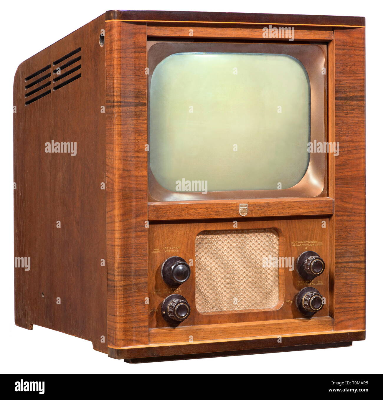 Broadcast, televisione, televisore Philips TD 1410 U, nickname: speed trap  (a causa del telaio di stile), uno del primo dopoguerra unità tabletop,  dimensioni schermo: 36 centimetro diagonal, prezzo originale 1951: DM 1.500,
