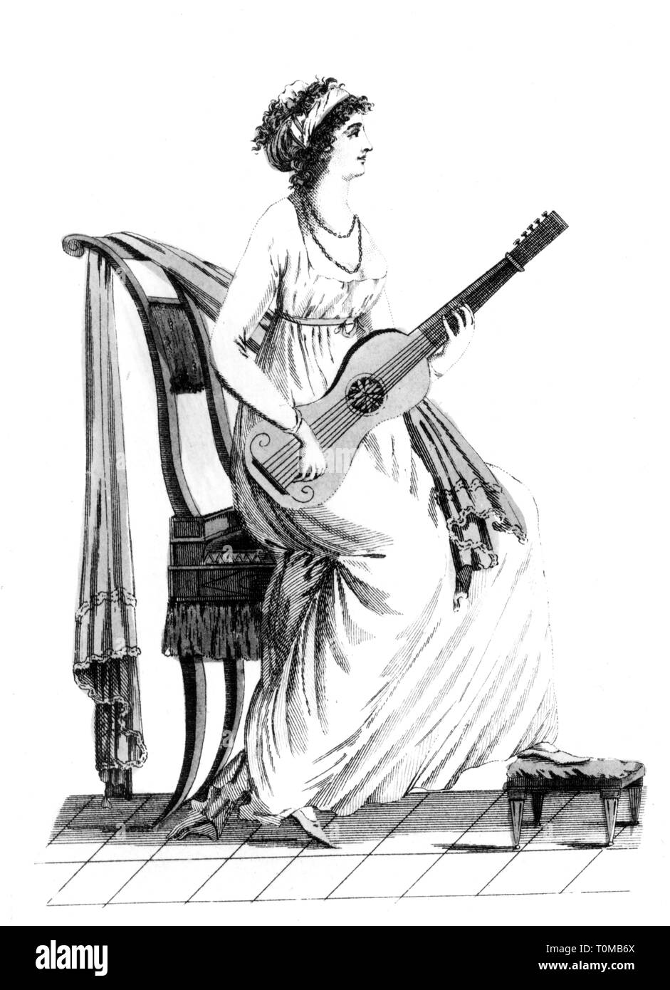 Musica, Musicisti, chitarrista, serie sulla moda, abito parigino, gennaio 1799, Additional-Rights-Clearance-Info-Not-Available Foto Stock