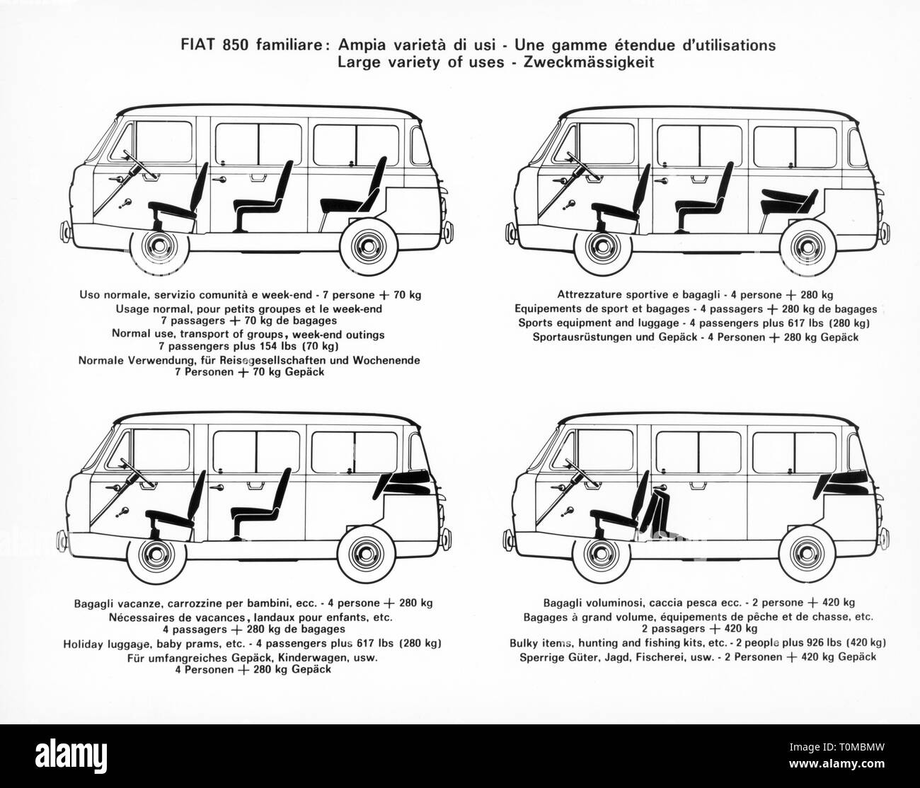 Trasporti / trasporto auto, varianti del veicolo, Fiat 850 familiare, grafica, utilità, 1964, Additional-Rights-Clearance-Info-Not-Available Foto Stock