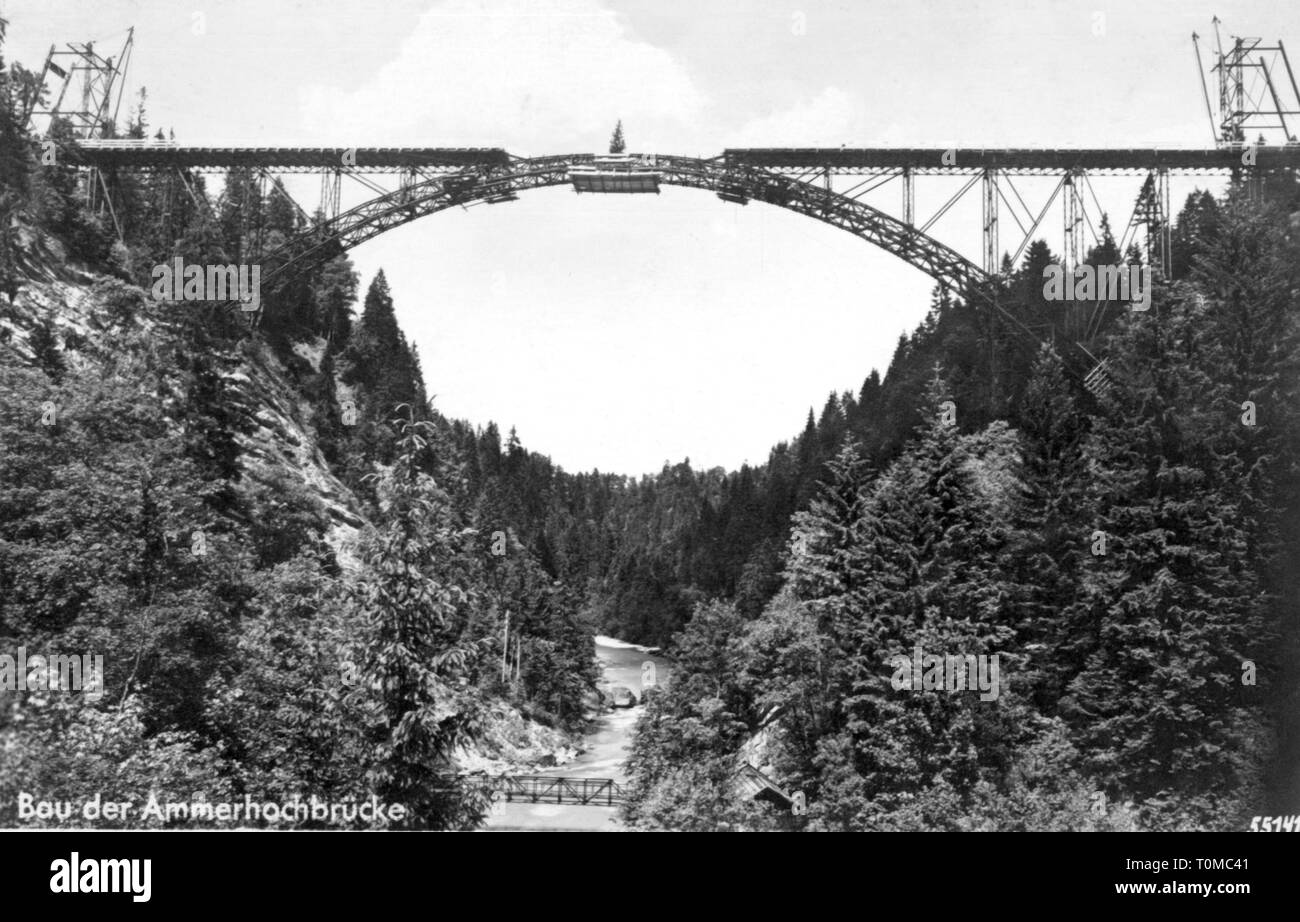 Architettura, lavori di costruzione, la costruzione del ponte Echelsbach sopra l'Ammer canyon, 1928 - 1929, Additional-Rights-Clearance-Info-Not-Available Foto Stock