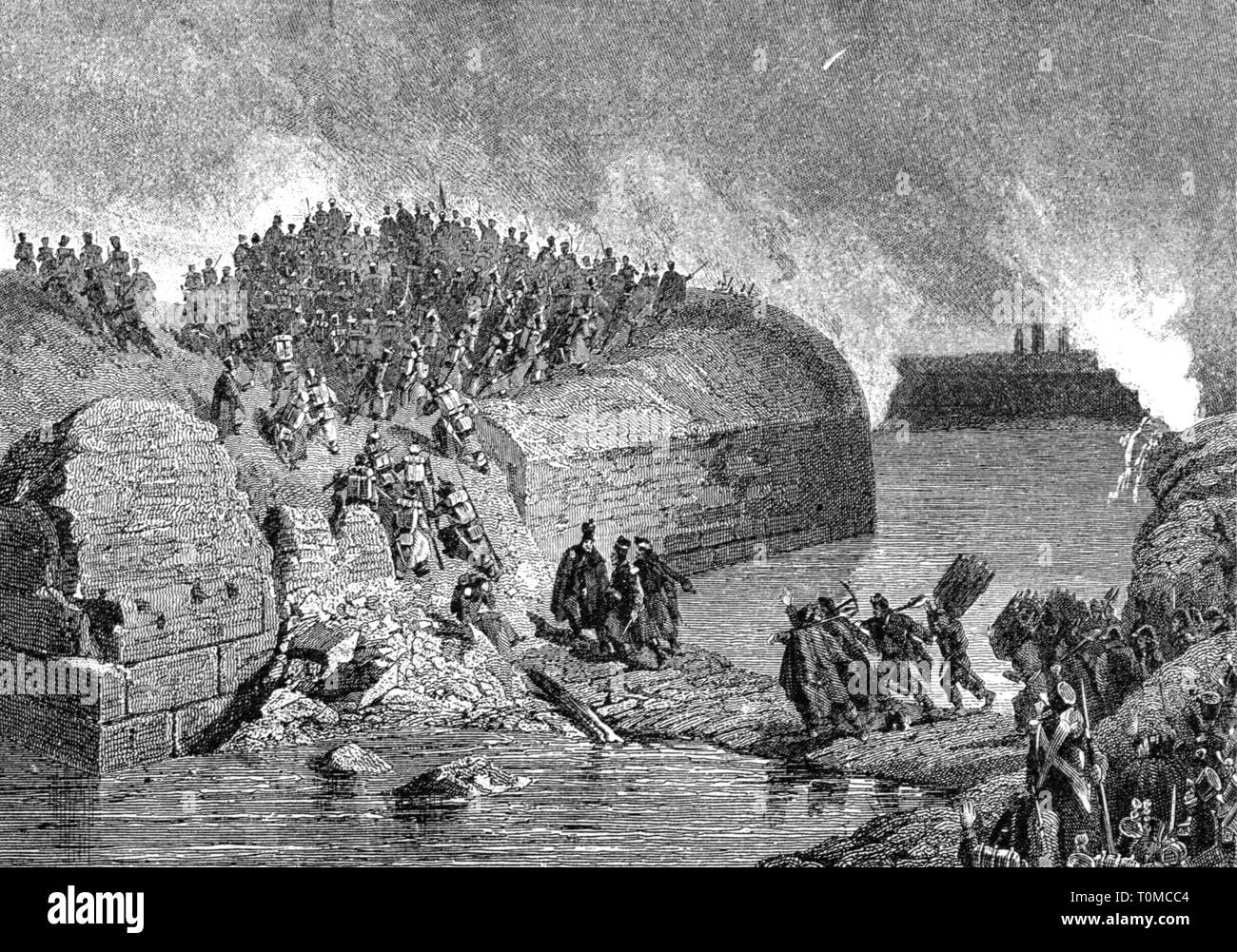 Rivoluzione belga 1830 - 1832, assedio di Anversa 15.11. - 24.12.1832, storming della lunetta Saint Laurent dalle truppe francesi, 14.12.1832, incisione su legno, fine del XIX secolo e il Regno del Belgio, il Regno dei Paesi Bassi, la guerra, le guerre, la guerra di indipendenza, le guerre di indipendenza, francese, francese intervento, Fiandre, fortezza, fortezze, Citadel, cittadelle, fortificazione, fortificazioni, outwork, outworks, soldati, soldato, assalti, attacco, offensiva spostare, attacchi offensivi, assalto, la folla folla folla di gente, rivoluzione, rivoluzioni, s, Additional-Rights-Clearance-Info-Not-Available Foto Stock