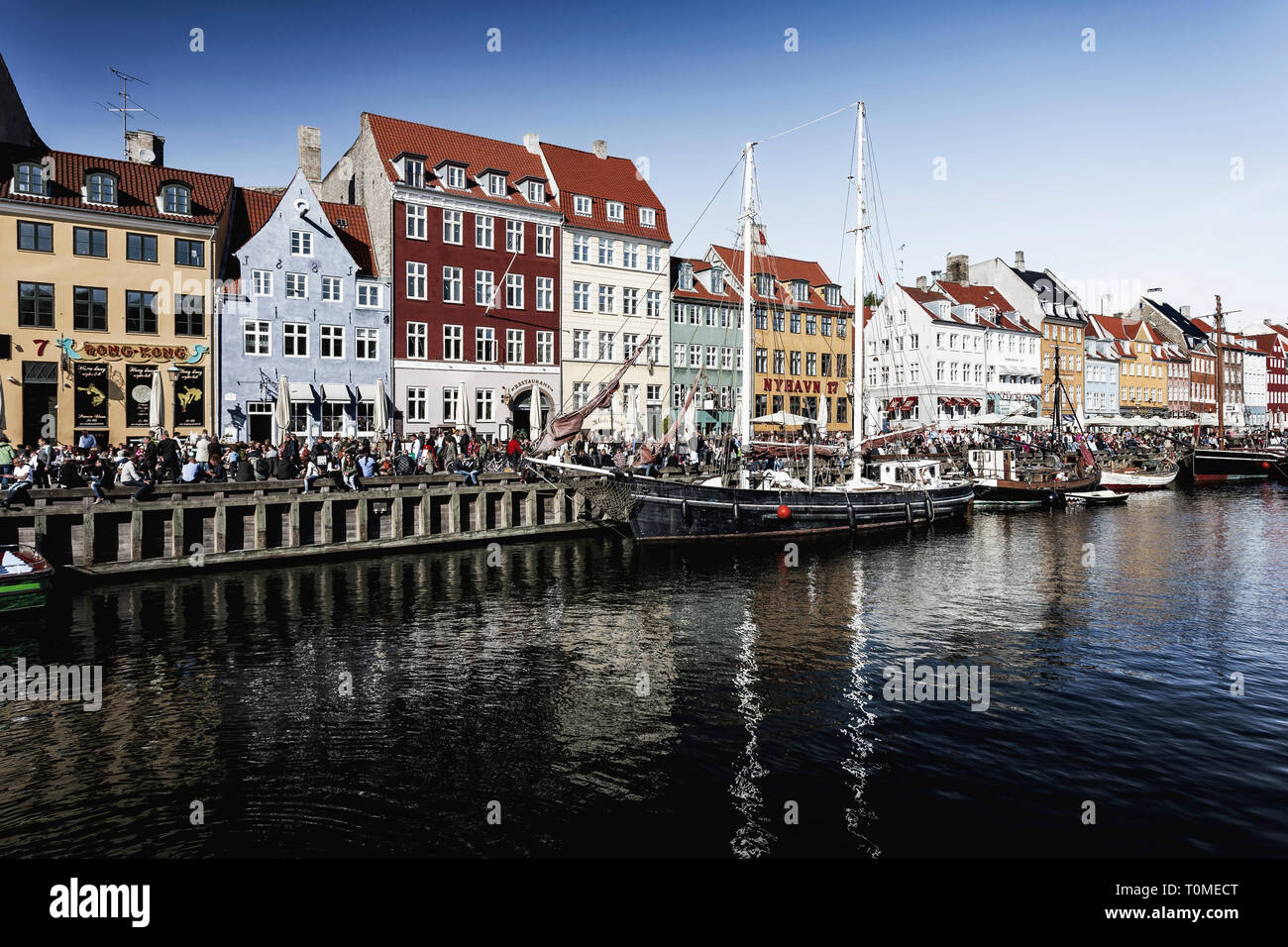 Architettura storica, Nyhavn, Copenhagen, Danimarca Foto Stock