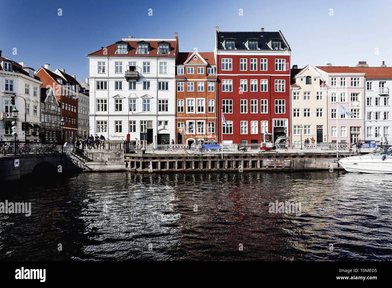 Architettura storica, Nyhavn, Copenhagen, Danimarca Foto Stock
