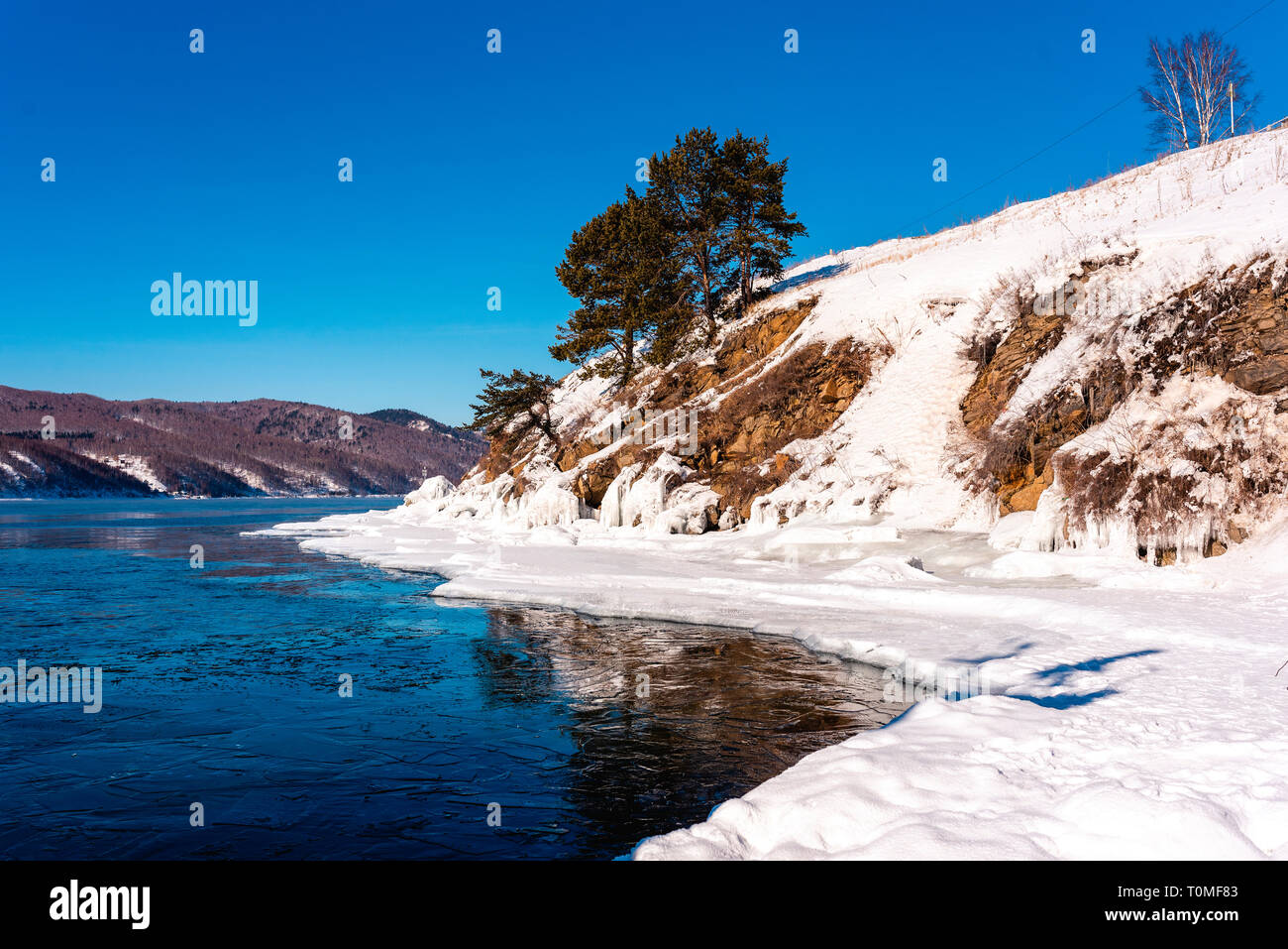 Paesaggio Di Inverno al Lago Baikal, Siberia, Russia Foto Stock